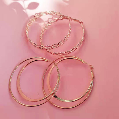 Exaggerated Waves Large Earrings For Women In Rose Gold Metal, Perfect For Travel