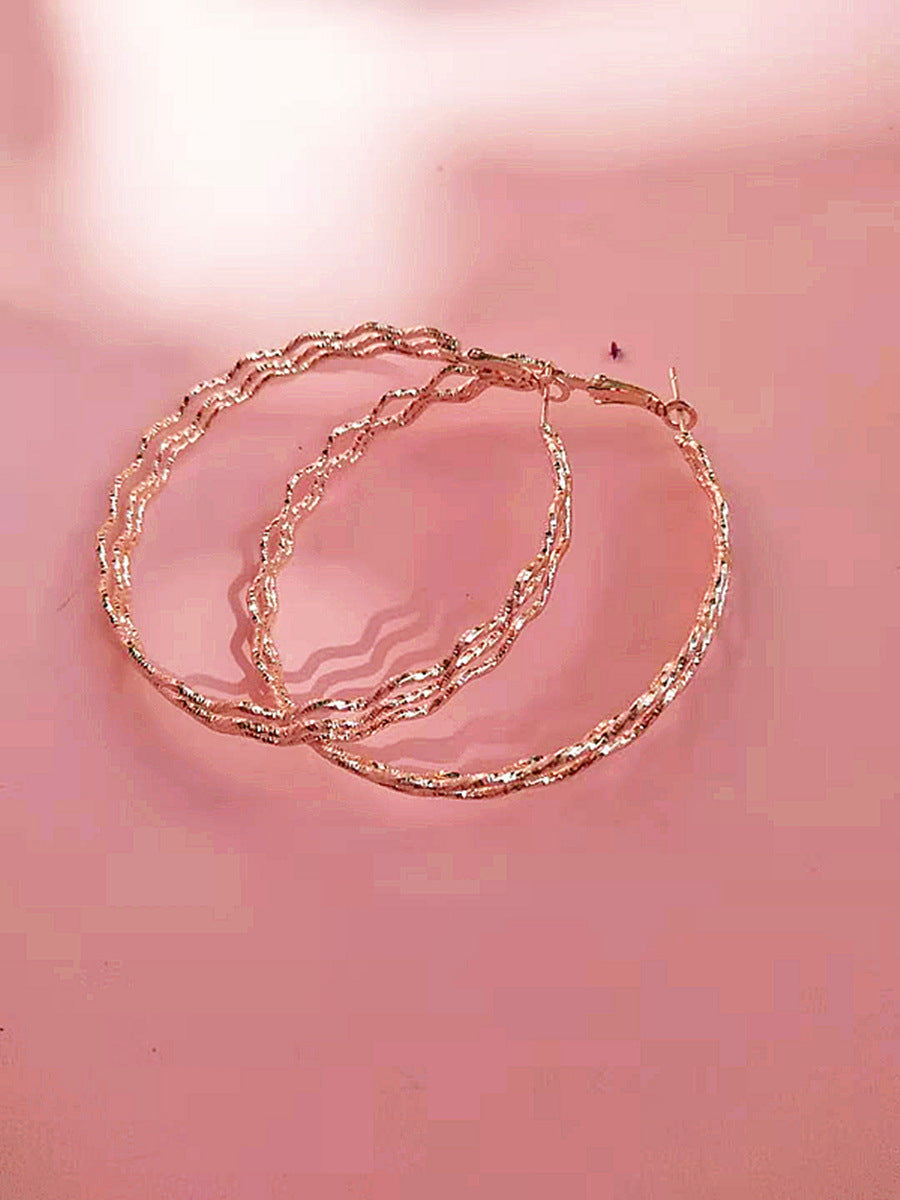 Exaggerated Waves Large Earrings For Women In Rose Gold Metal, Perfect For Travel