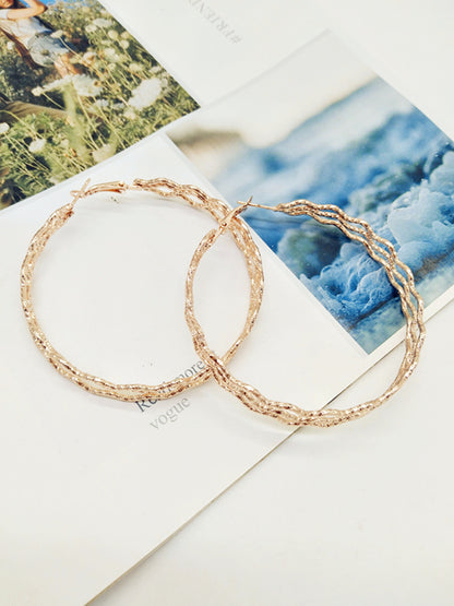 Exaggerated Waves Large Earrings For Women In Rose Gold Metal, Perfect For Travel