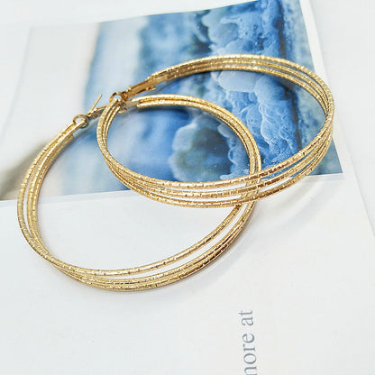 Exaggerated Waves Large Earrings For Women In Rose Gold Metal, Perfect For Travel