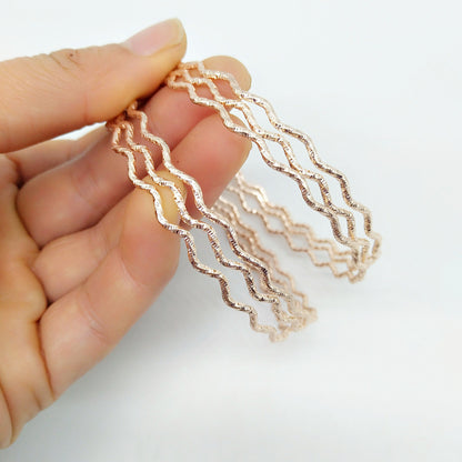 Exaggerated Waves Large Earrings For Women In Rose Gold Metal, Perfect For Travel