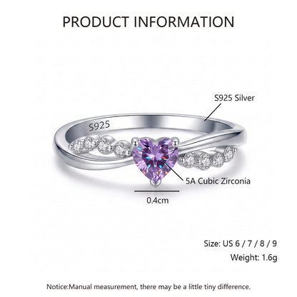 Nordic Style Women's Heart Shape Ring In 925 Sterling Silver With Rhodium Plating And Zircon Inlay