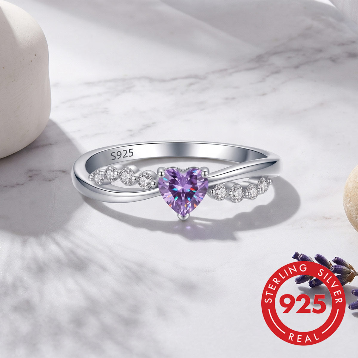 Nordic Style Women's Heart Shape Ring In 925 Sterling Silver With Rhodium Plating And Zircon Inlay