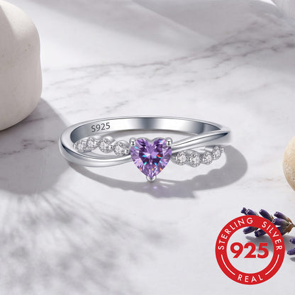 Nordic Style Women's Heart Shape Ring In 925 Sterling Silver With Rhodium Plating And Zircon Inlay