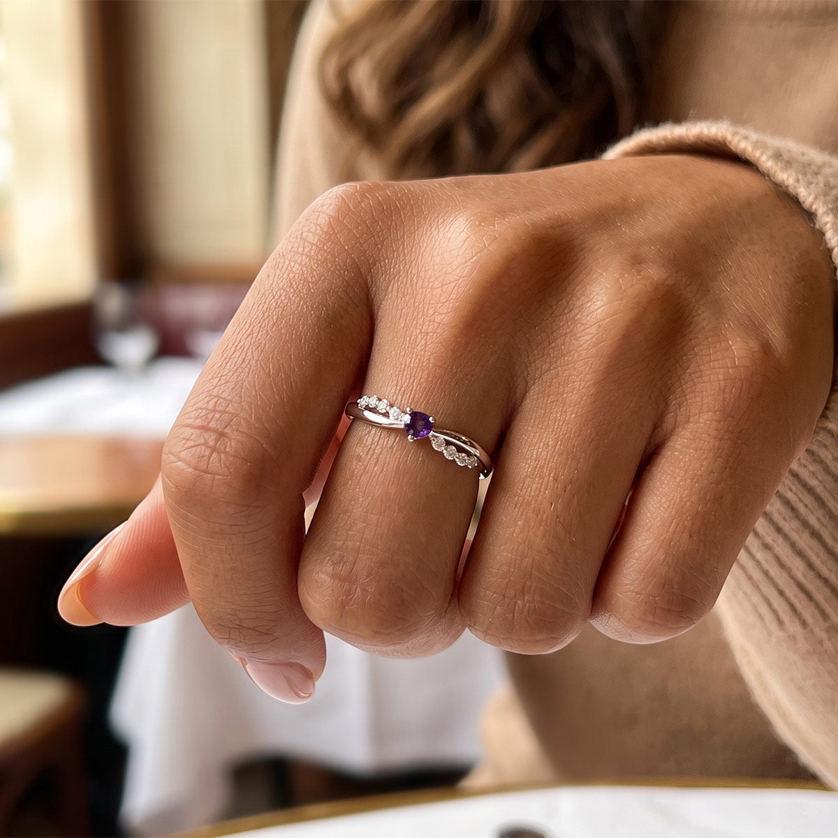 Nordic Style Women's Heart Shape Ring In 925 Sterling Silver With Rhodium Plating And Zircon Inlay