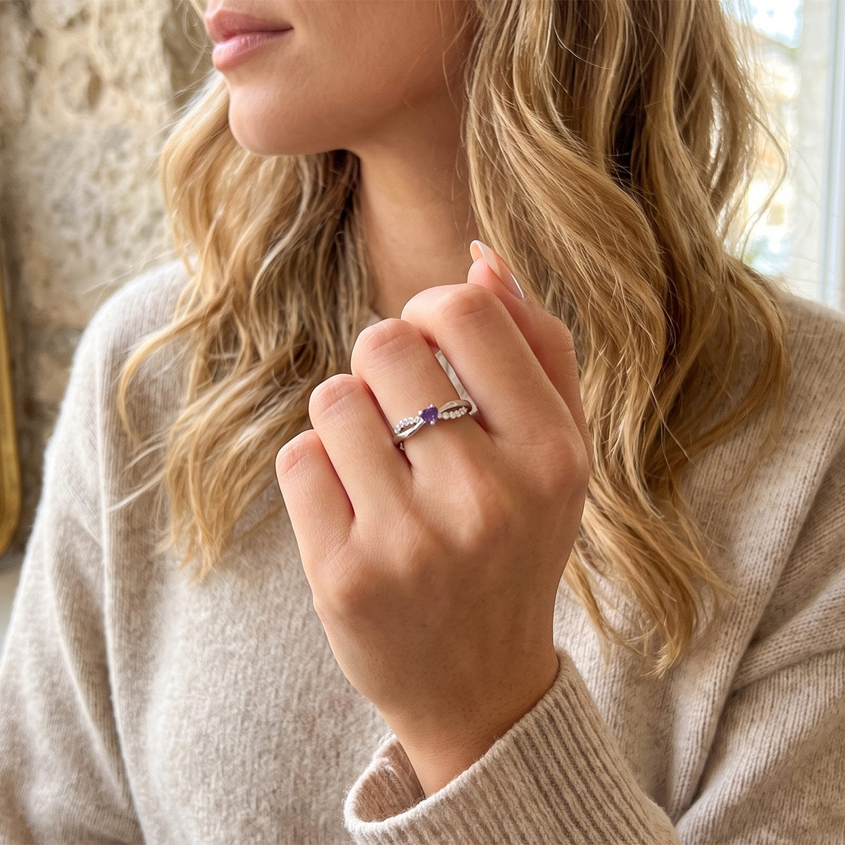 Nordic Style Women's Heart Shape Ring In 925 Sterling Silver With Rhodium Plating And Zircon Inlay