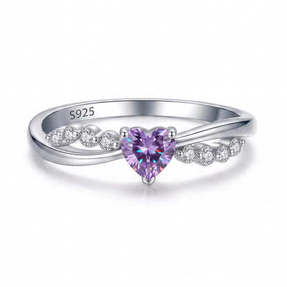 Nordic Style Women's Heart Shape Ring In 925 Sterling Silver With Rhodium Plating And Zircon Inlay
