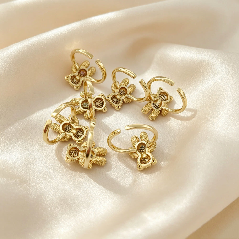 Little Bear Jewelry Accessories In Gold Featuring Electroplated Copper With Sweet Style