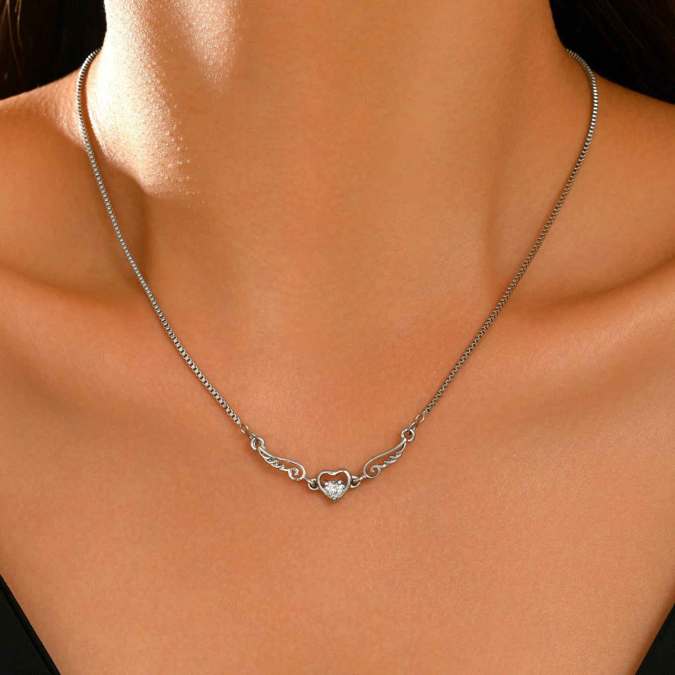 Heart Shape Electroplated Copper Pendant Necklace For Women With Rhinestones And Box Chain