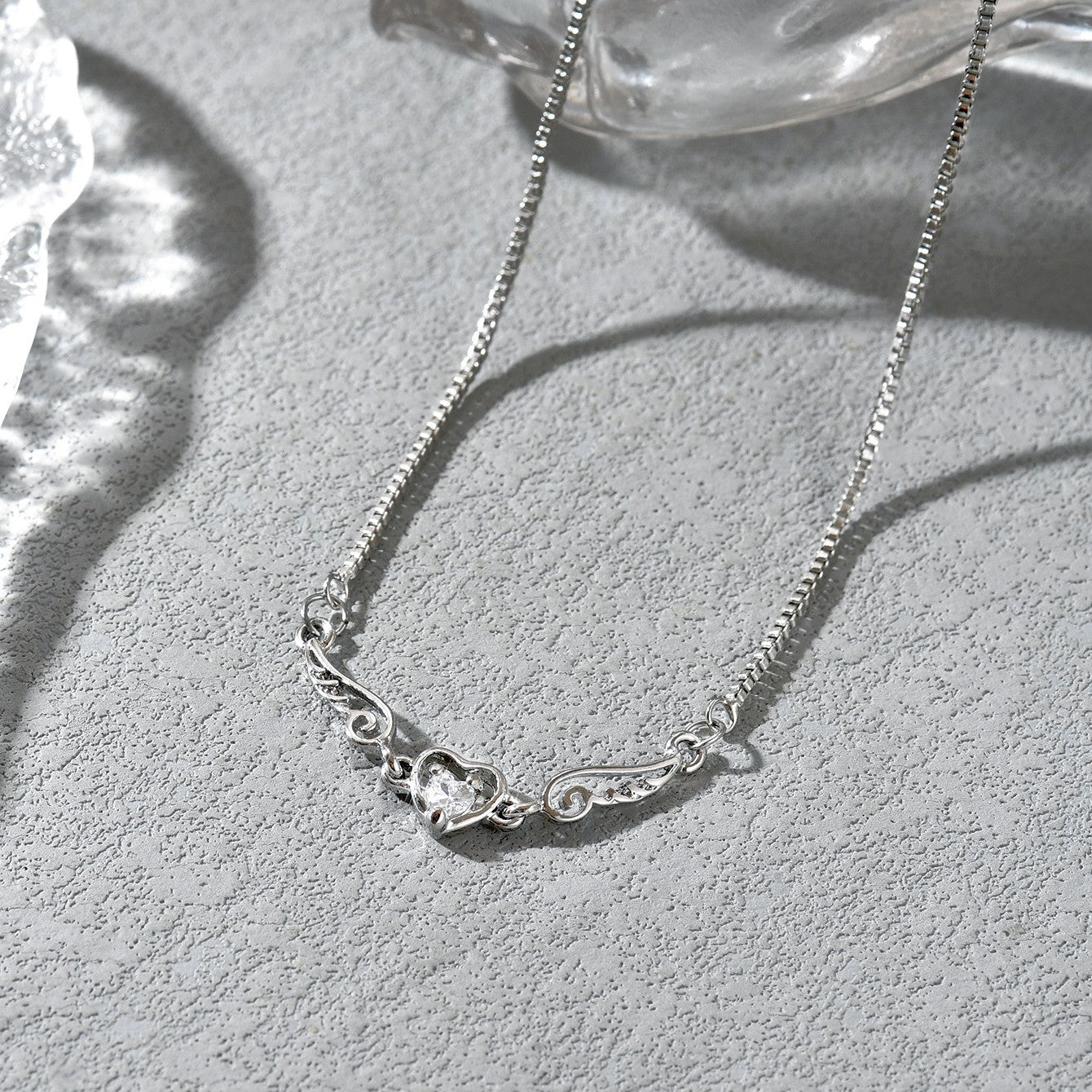 Heart Shape Electroplated Copper Pendant Necklace For Women With Rhinestones And Box Chain
