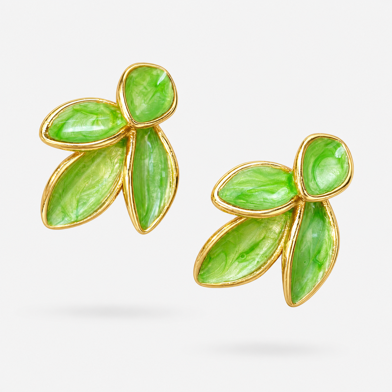 Nordic Style Leaves Enamel Earrings With 18K Real Gold Plated 304 Stainless Steel And Imitation Pearl Inlay Featuring Water Plating