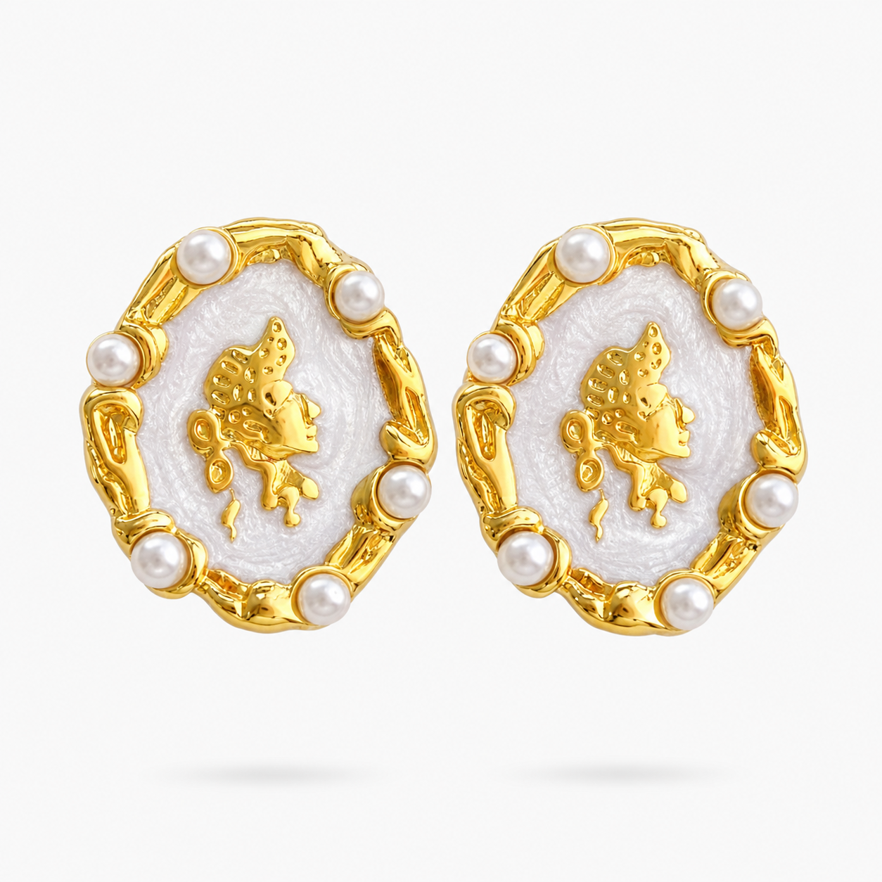 Nordic Style Leaves Enamel Earrings With 18K Real Gold Plated 304 Stainless Steel And Imitation Pearl Inlay Featuring Water Plating