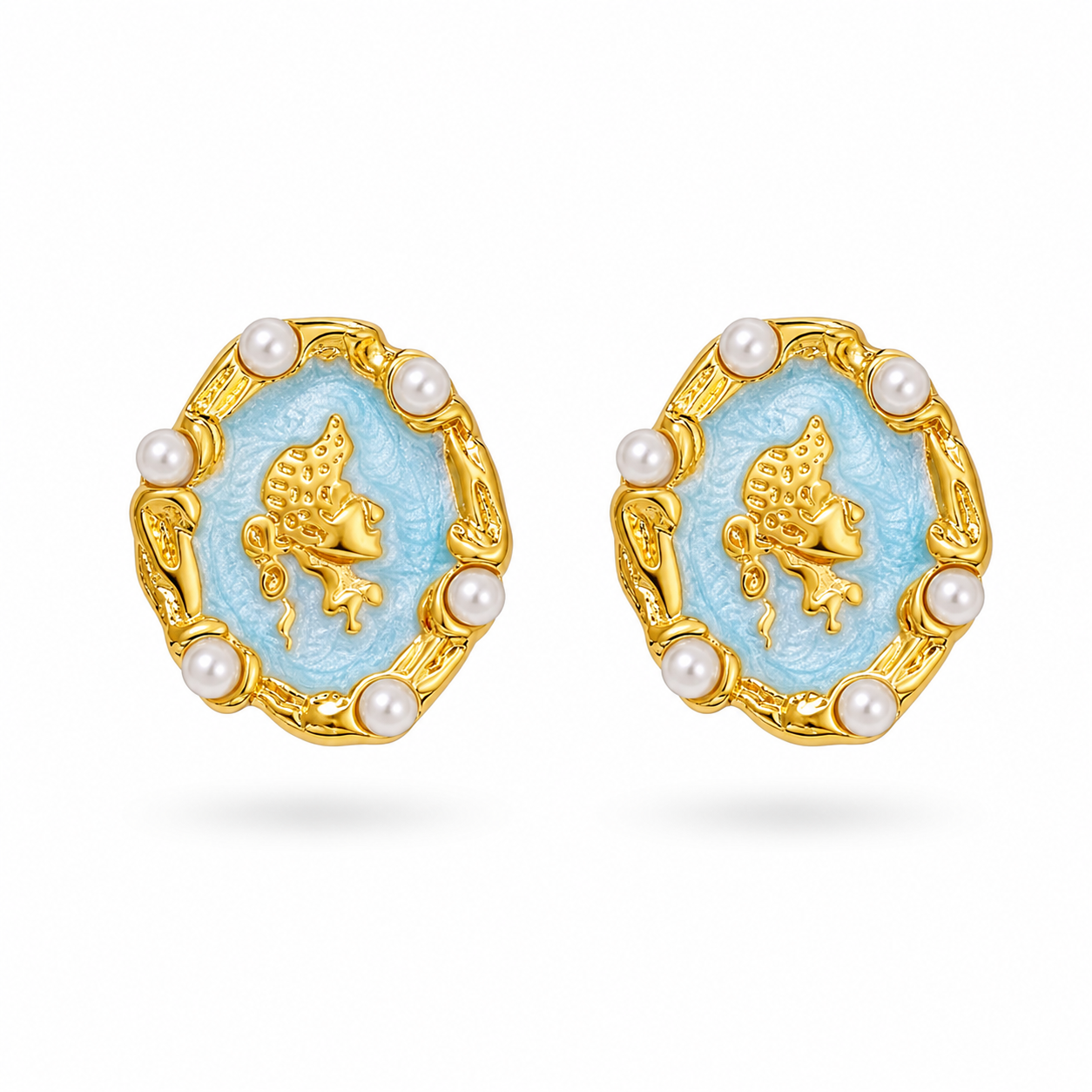 Nordic Style Leaves Enamel Earrings With 18K Real Gold Plated 304 Stainless Steel And Imitation Pearl Inlay Featuring Water Plating
