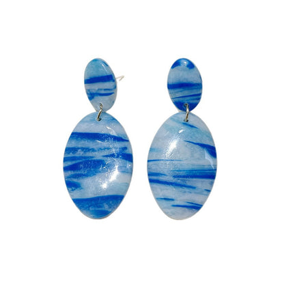 Asymmetrical Geometric Earrings For Women In Dark Blue Soft Clay With Golden Plated Finish, Simple Style