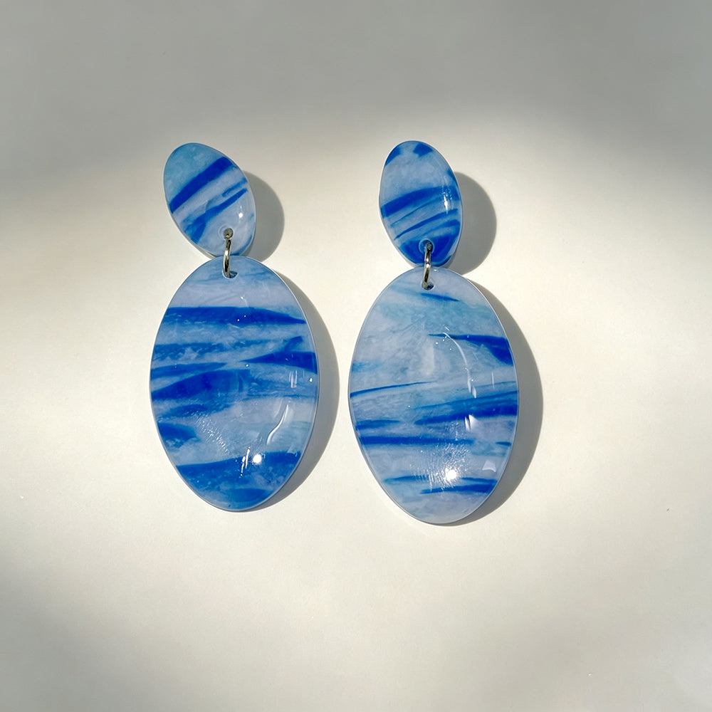 Asymmetrical Geometric Earrings For Women In Dark Blue Soft Clay With Golden Plated Finish, Simple Style