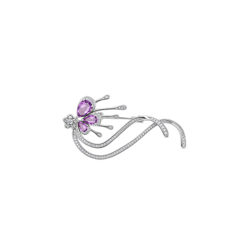 Baroque Style 925 Sterling Silver Pin For Women With Natural Stone Inlay And Tassel Craftsmanship