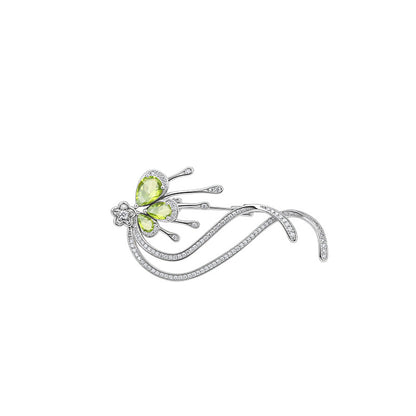 Baroque Style 925 Sterling Silver Pin For Women With Natural Stone Inlay And Tassel Craftsmanship