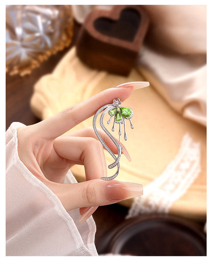 Baroque Style 925 Sterling Silver Pin For Women With Natural Stone Inlay And Tassel Craftsmanship