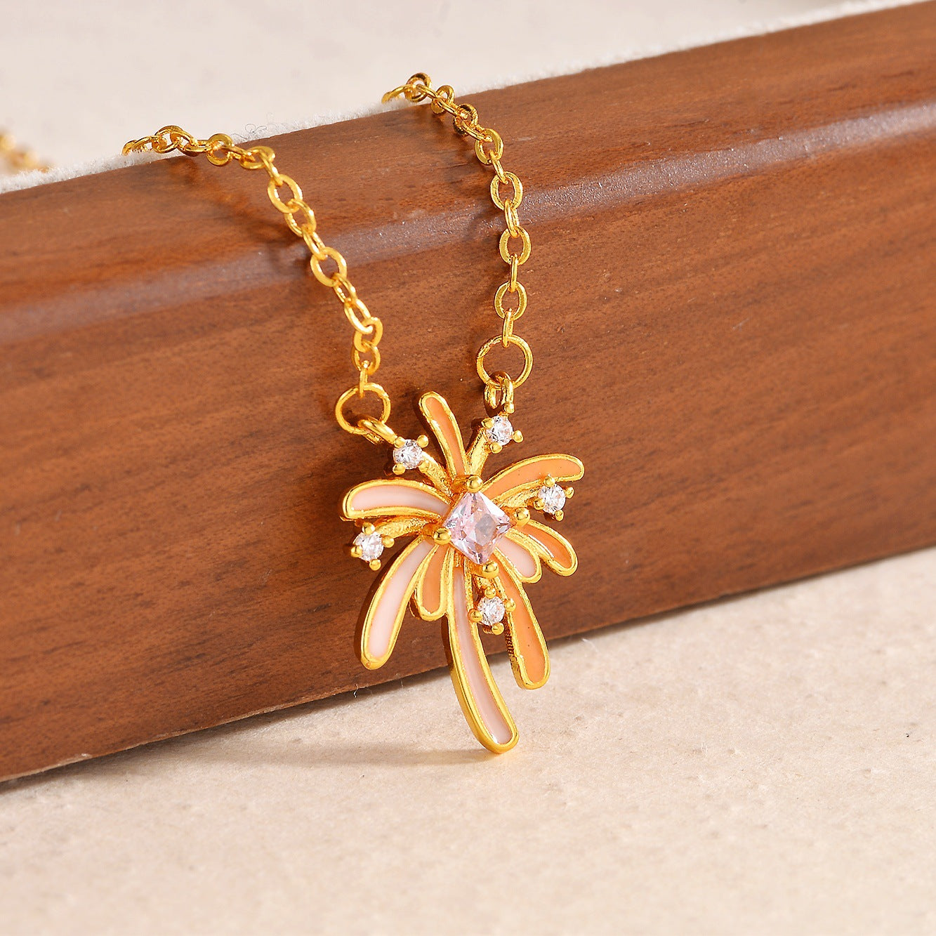 Luminous Fireworks Necklace For Women Featuring Copper Pendant With Cable Chain