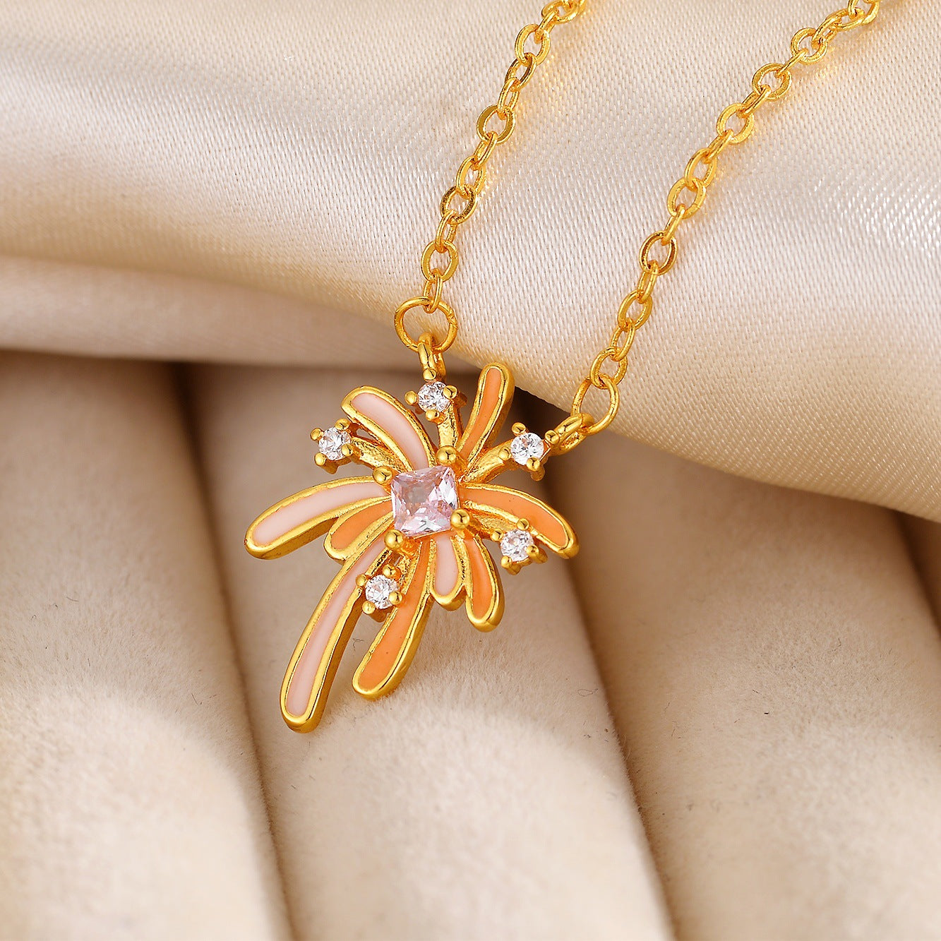 Luminous Fireworks Necklace For Women Featuring Copper Pendant With Cable Chain