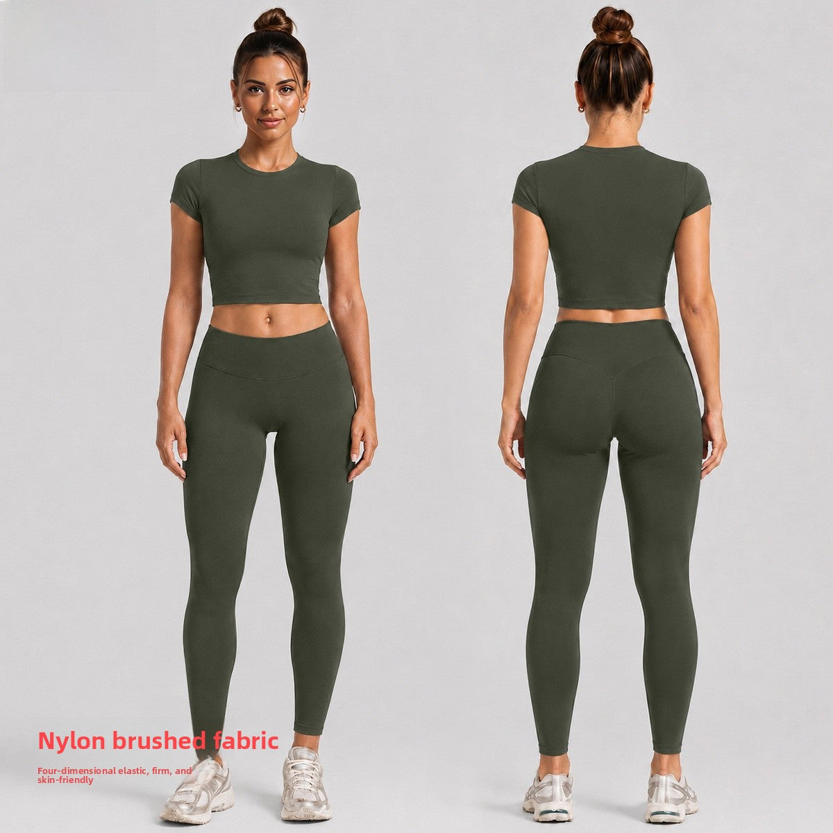 Women's Solid Color T-shirt In Natural Pink With Brushed Fabric, Short Sleeve Pullover Yoga Top