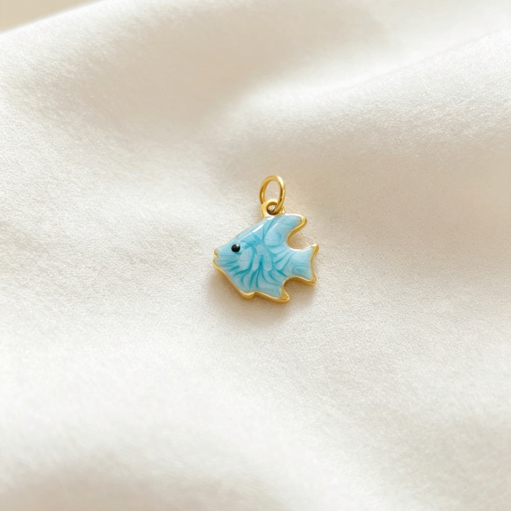 Ocean Pendant In 304 Stainless Steel With Electroplated Finish, Marine Style Jewelry Accessory In Steel Color