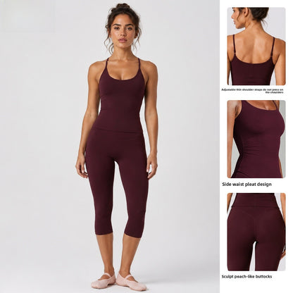 Calf-Length Yoga Jumpsuit For Women In Nylon Fabric With Backless Design, Sleeveless, Perfect For Summer