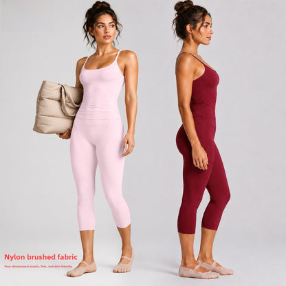 Calf-Length Yoga Jumpsuit For Women In Nylon Fabric With Backless Design, Sleeveless, Perfect For Summer