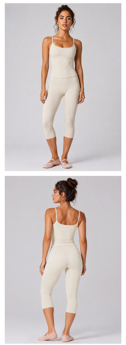 Calf-Length Yoga Jumpsuit For Women In Nylon Fabric With Backless Design, Sleeveless, Perfect For Summer