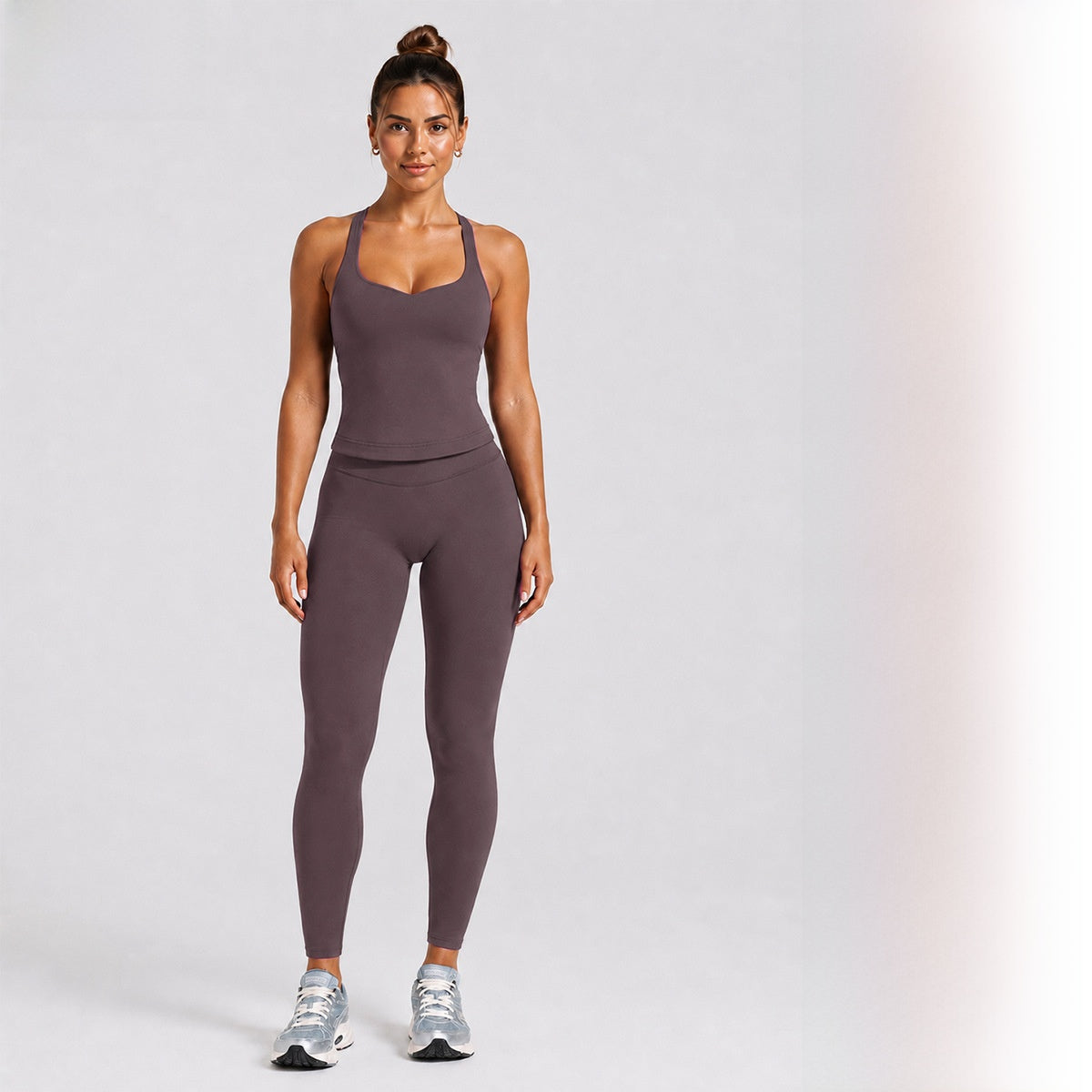 Solid Color Full Length Sport Running Jumpsuit For Women In Nylon Fabric, Sleeveless Design For Summer