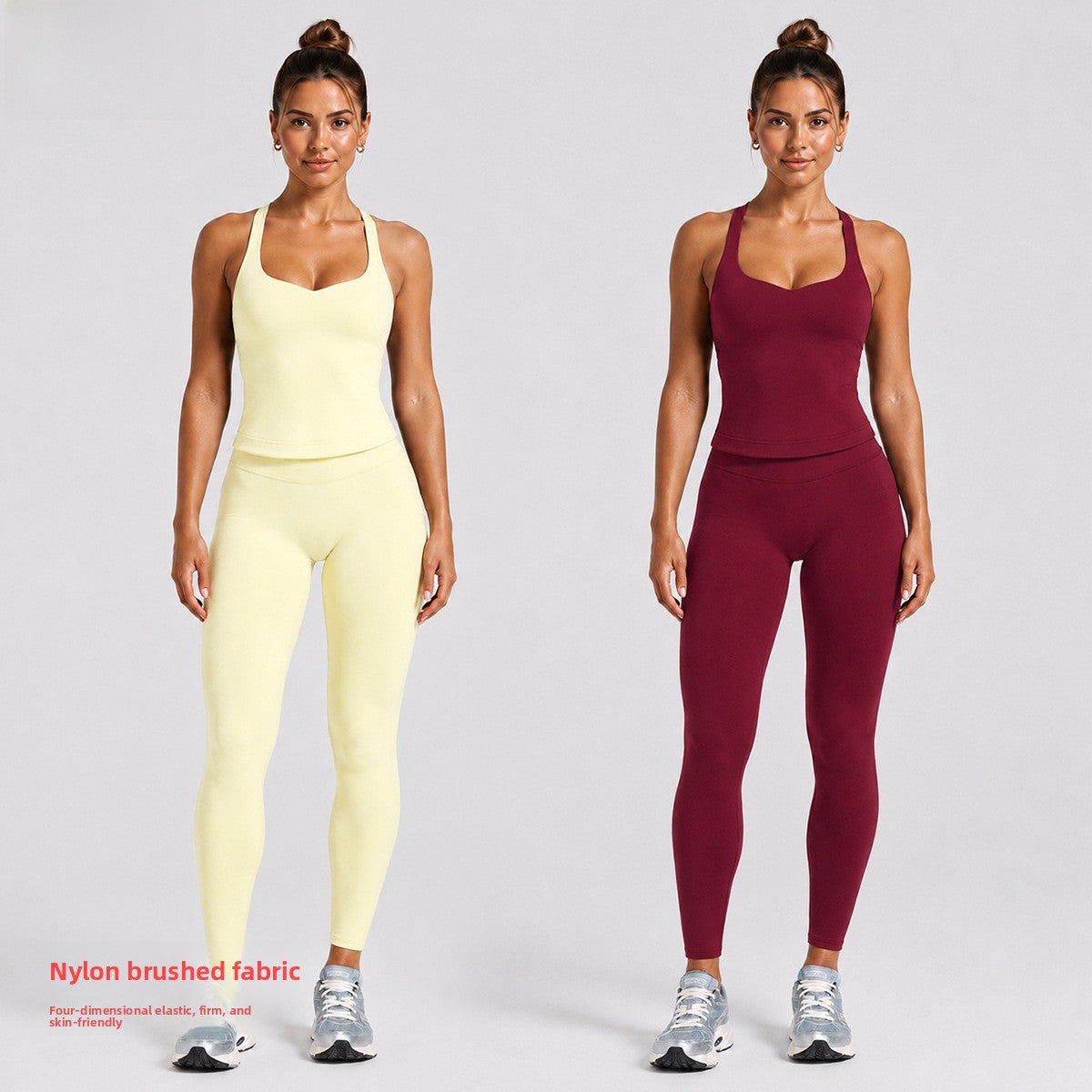 Solid Color Full Length Sport Running Jumpsuit For Women In Nylon Fabric, Sleeveless Design For Summer