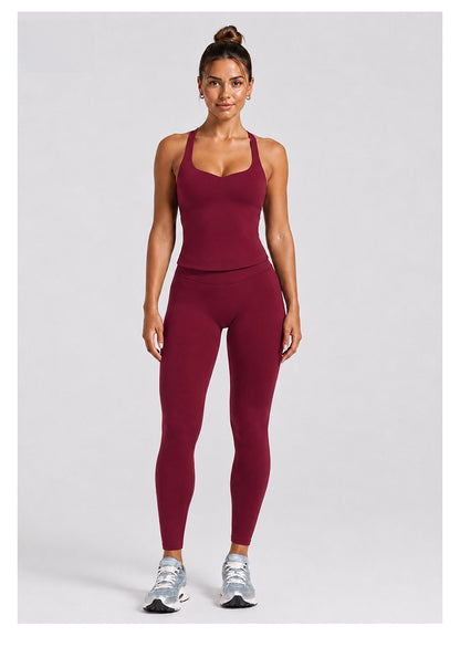 Solid Color Full Length Sport Running Jumpsuit For Women In Nylon Fabric, Sleeveless Design For Summer