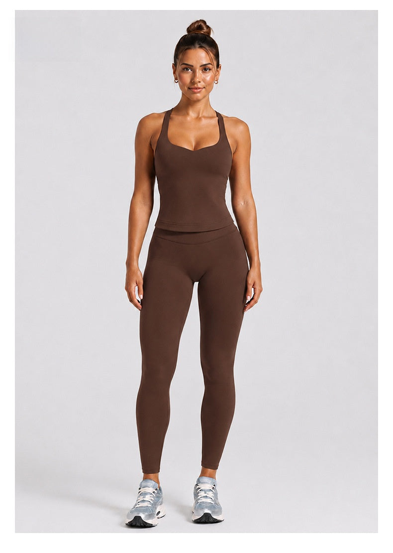 Solid Color Full Length Sport Running Jumpsuit For Women In Nylon Fabric, Sleeveless Design For Summer