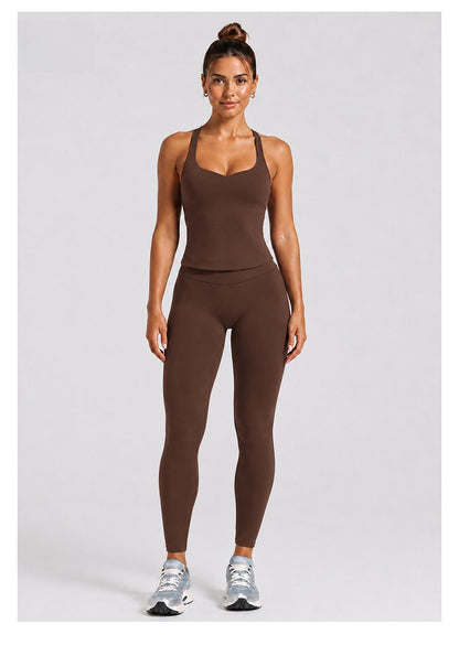 Solid Color Full Length Sport Running Jumpsuit For Women In Nylon Fabric, Sleeveless Design For Summer