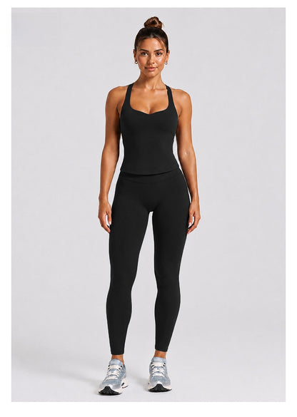 Solid Color Full Length Sport Running Jumpsuit For Women In Nylon Fabric, Sleeveless Design For Summer