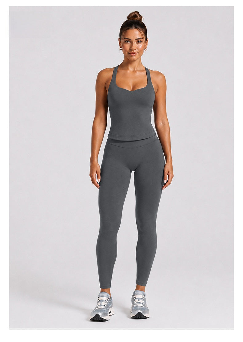 Solid Color Full Length Sport Running Jumpsuit For Women In Nylon Fabric, Sleeveless Design For Summer