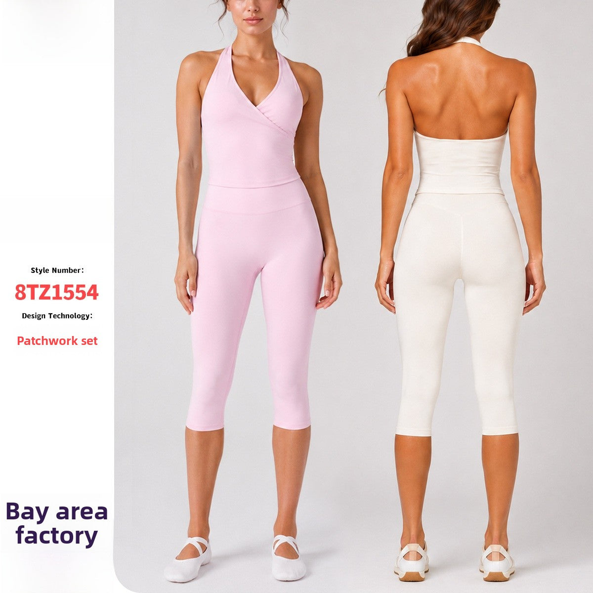 Solid Color Sport Yoga Calf-Length Pants In Nylon Fabric Featuring A Backless Design, Sleeveless For Women