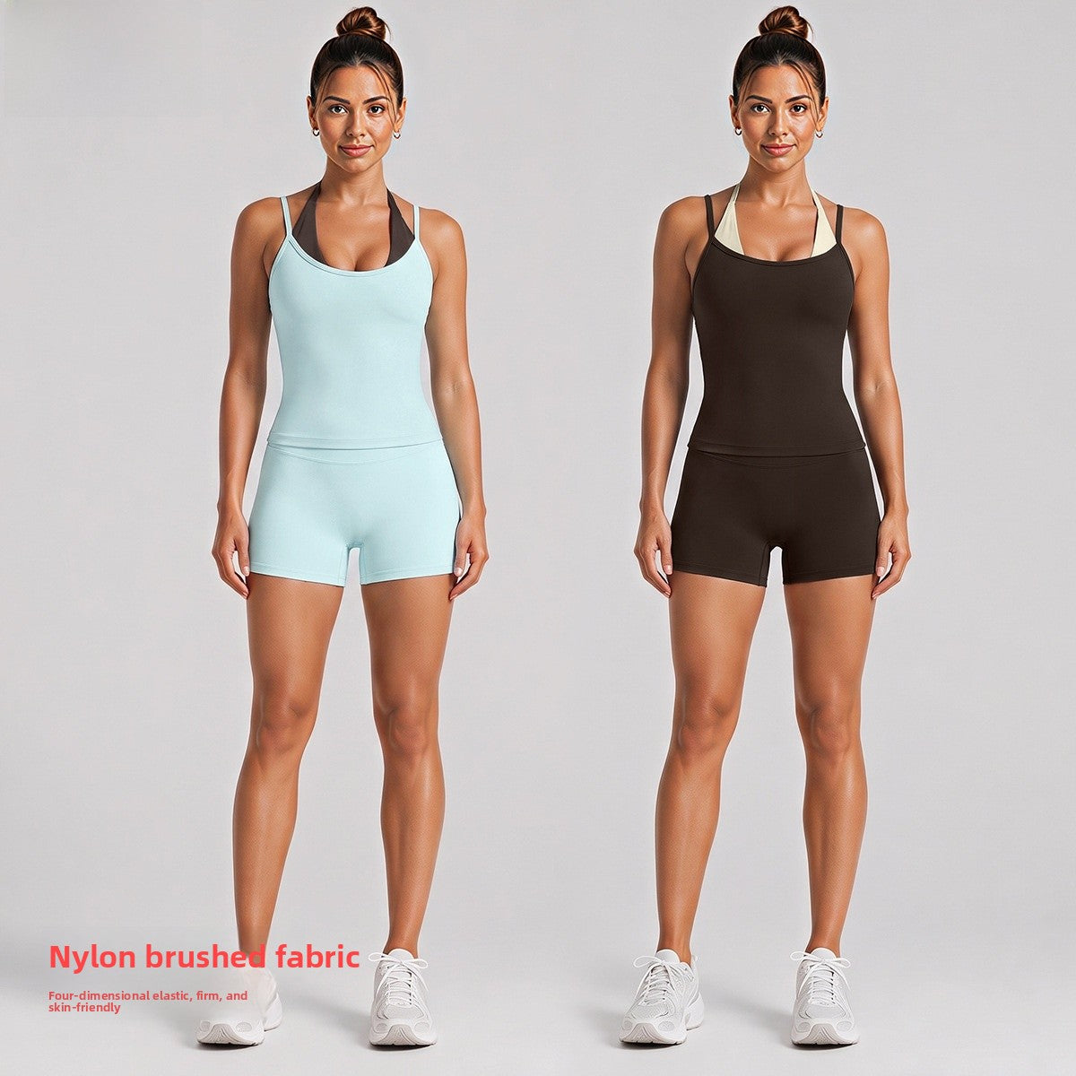 Color Block Sport Yoga Shorts For Women In Nylon Fabric Featuring A Backless Design With Stretchy Fit
