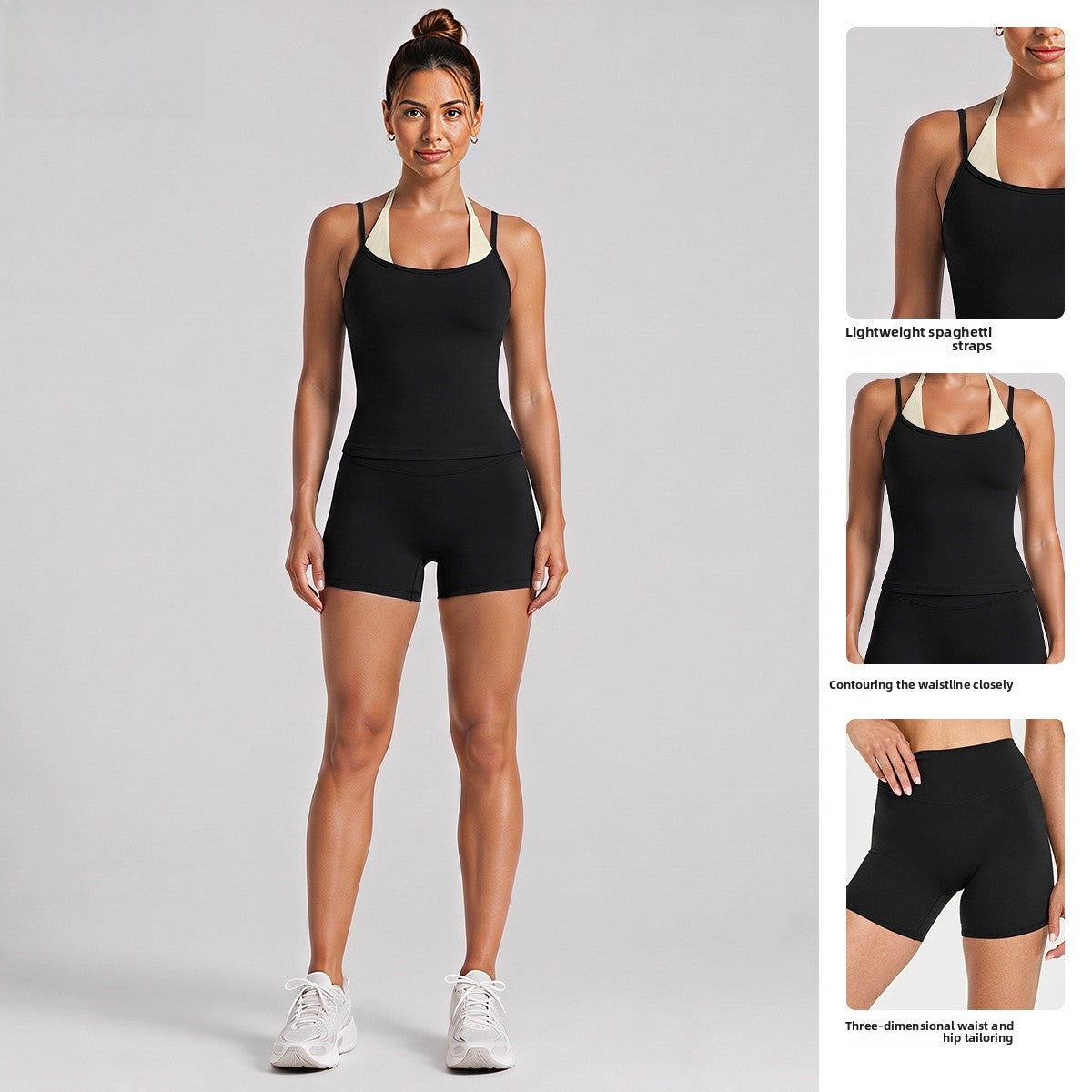 Color Block Sport Yoga Shorts For Women In Nylon Fabric Featuring A Backless Design With Stretchy Fit