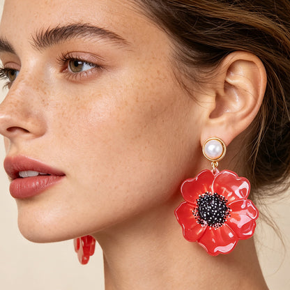 Sweet Flowers Tassel Drop Earrings For Women, Golden Plated With 0.03µm Thickness, Acrylic Material