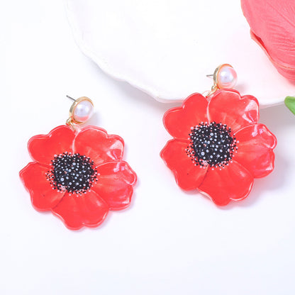 Sweet Flowers Tassel Drop Earrings For Women, Golden Plated With 0.03µm Thickness, Acrylic Material
