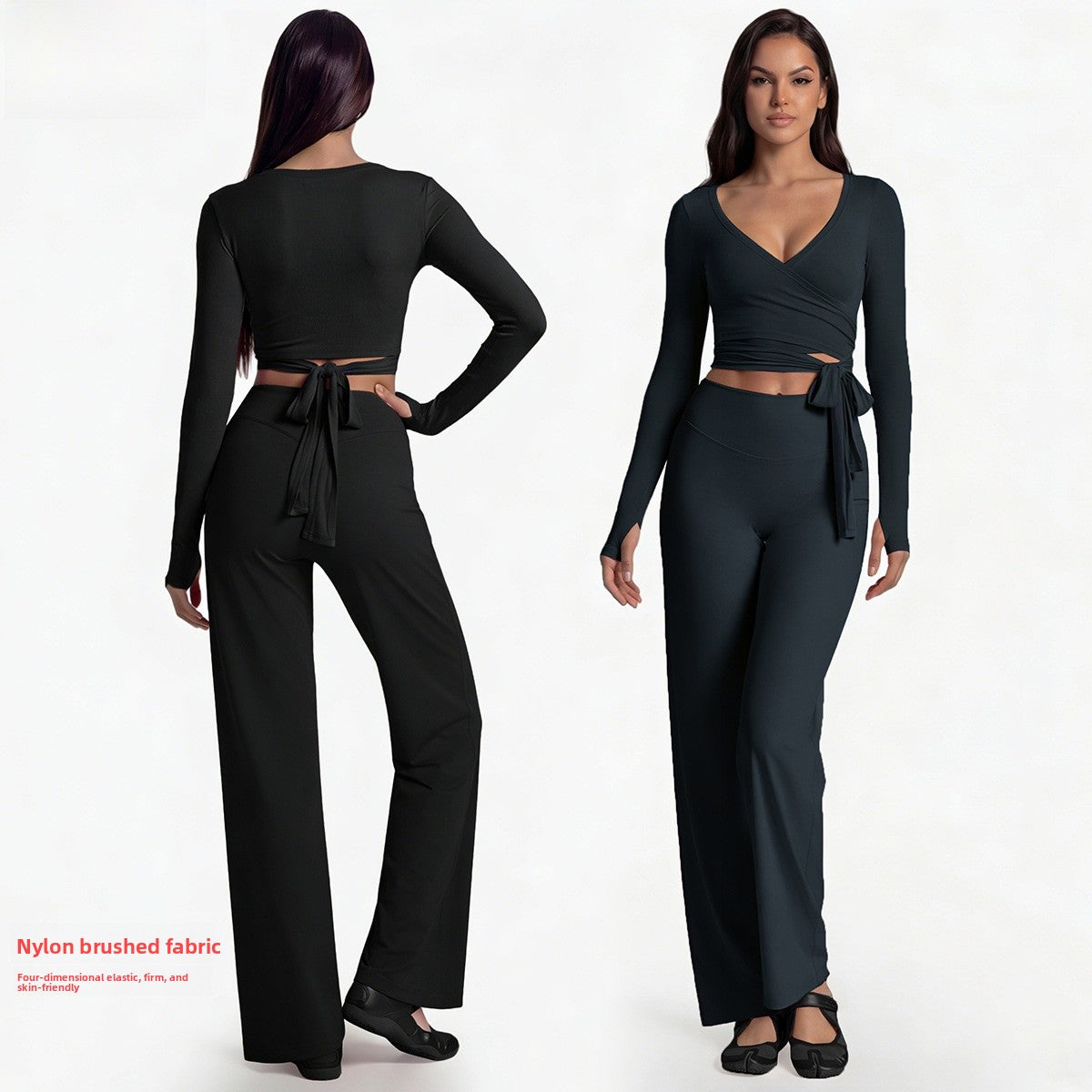 Full Length Sport Yoga Jumpsuit For Women In Stretchy Nylon Fabric Featuring Criss Cross Design With Long Sleeves