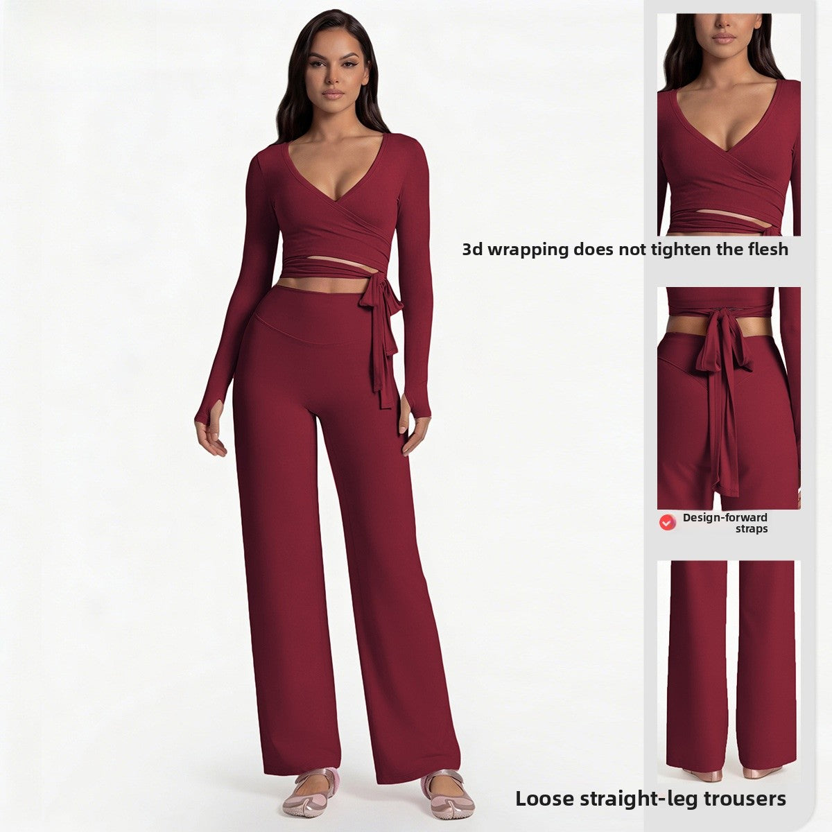 Full Length Sport Yoga Jumpsuit For Women In Stretchy Nylon Fabric Featuring Criss Cross Design With Long Sleeves