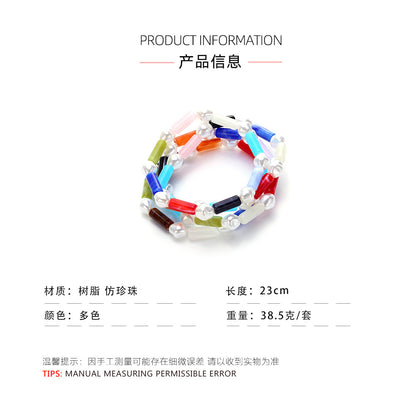 Classic Style Geometric Beading Bracelets For Women With Elastic String Chain Featuring Resin Material