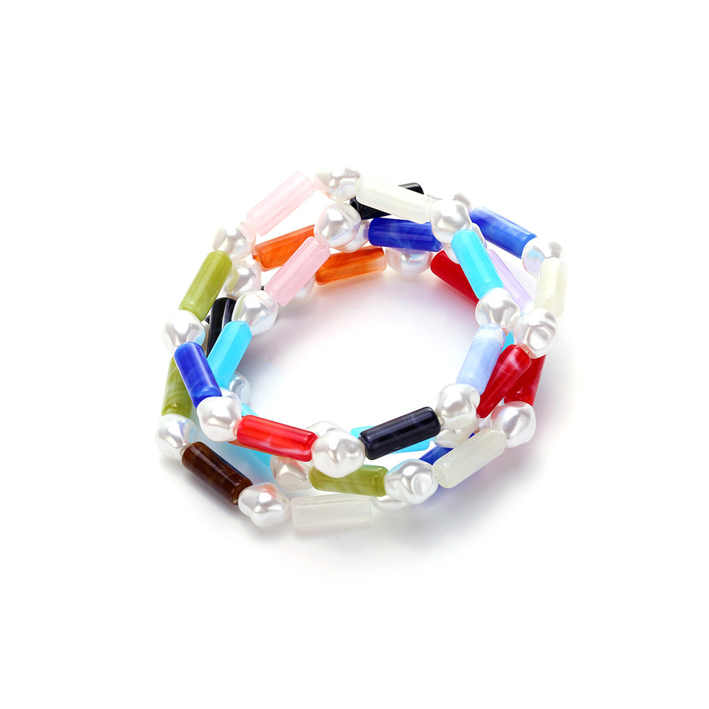 Classic Style Geometric Beading Bracelets For Women With Elastic String Chain Featuring Resin Material