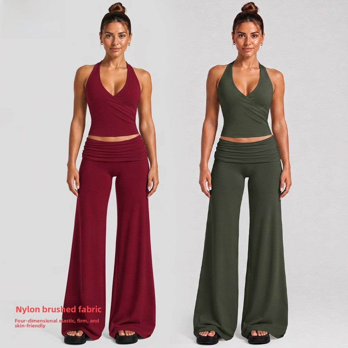 Solid Color Full Length Sport Pants For Fitness, Made With Nylon Fabric Featuring Criss Cross Design, Available In Stretchy Material
