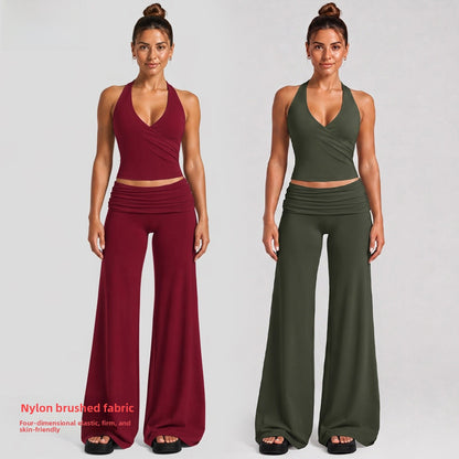 Solid Color Full Length Sport Pants For Fitness, Made With Nylon Fabric Featuring Criss Cross Design, Available In Stretchy Material