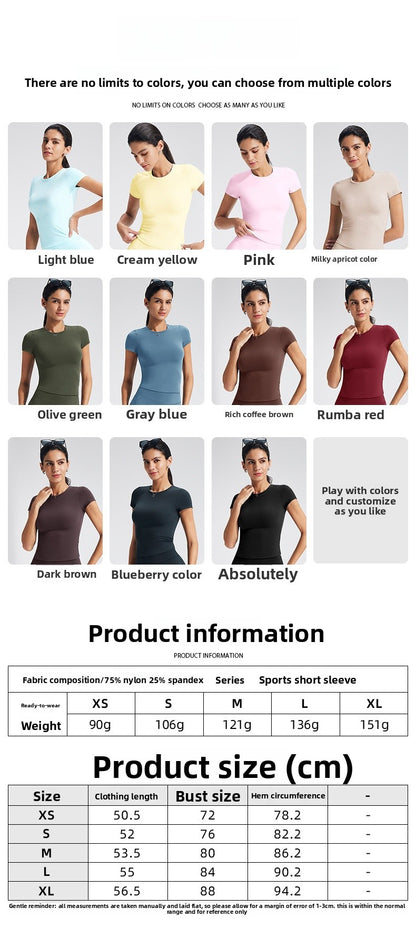 Solid Color Women's Nylon T-shirt In White With Short Sleeves, Pullover Style Yoga Top