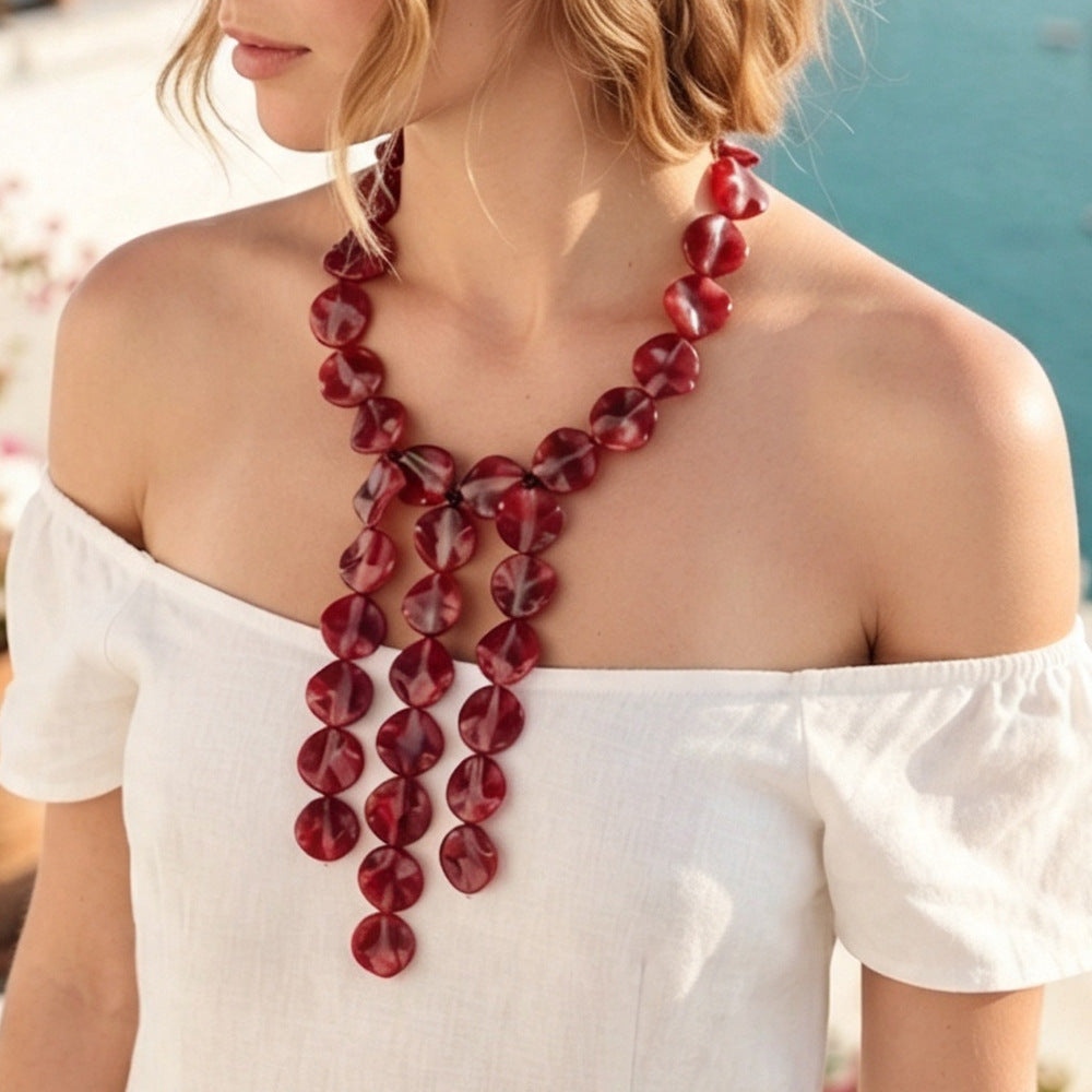 Bohemian Geometric Acrylic Necklace For Women With Golden Plated Box Chain Featuring Beading Craft