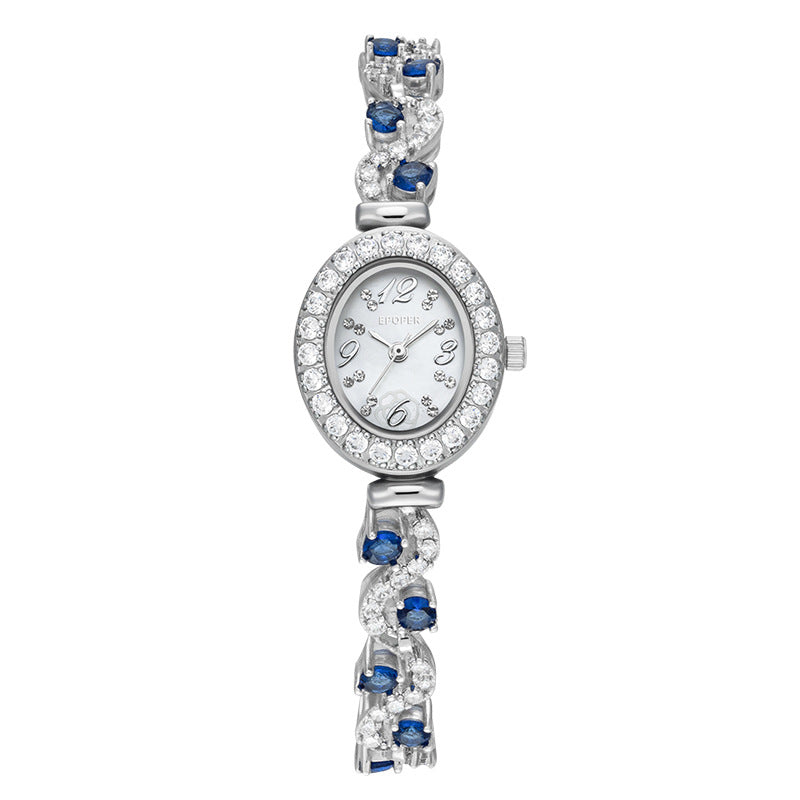 Women's Quartz Watch With Oval Dial, Metal Strap Featuring Jewelry Buckle And Tempered Glass Mirror